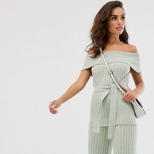 ASOS DESIGN Bardot knitted top with belt.